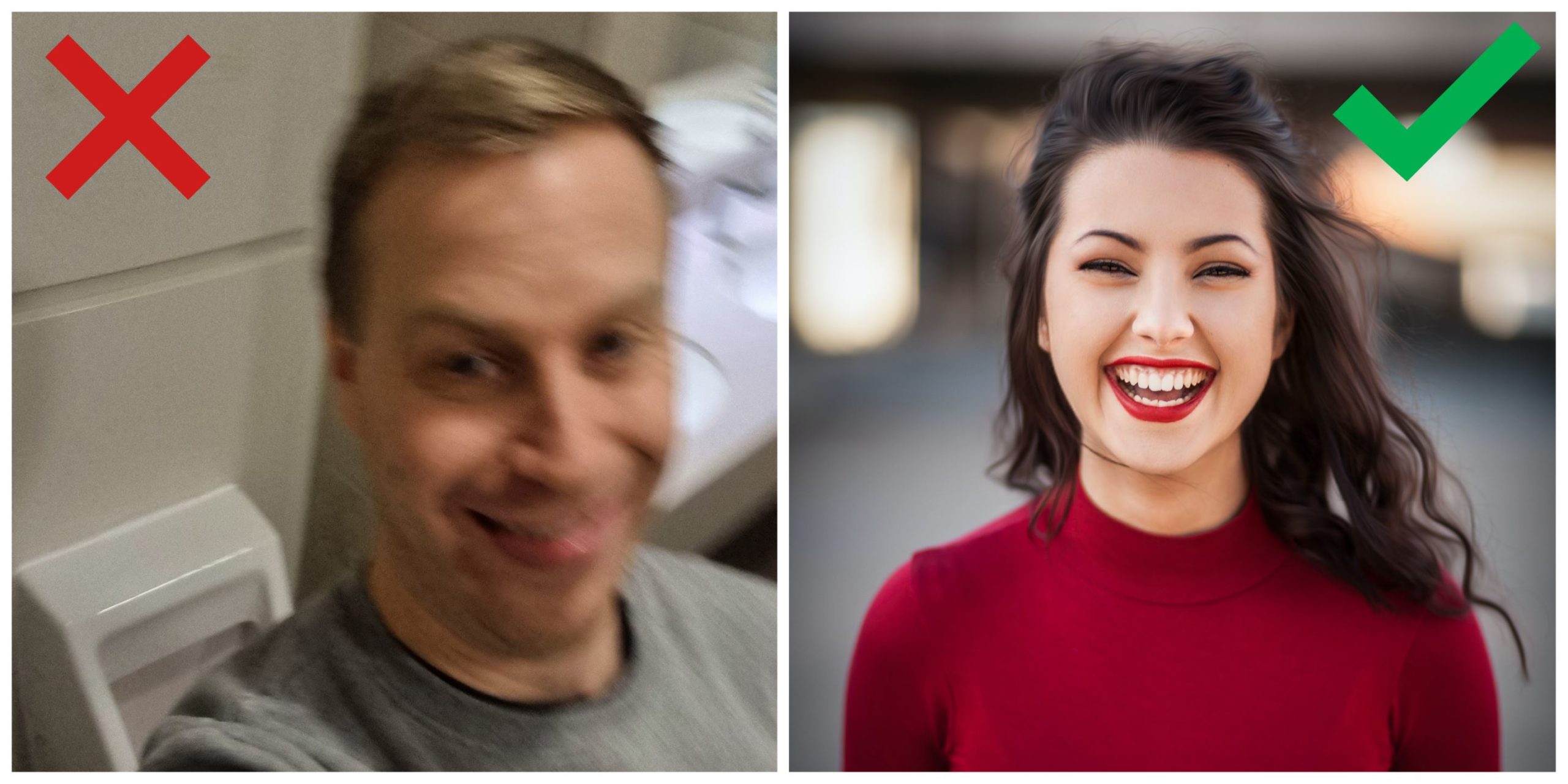 Example of a bad and good profile picture beside each other