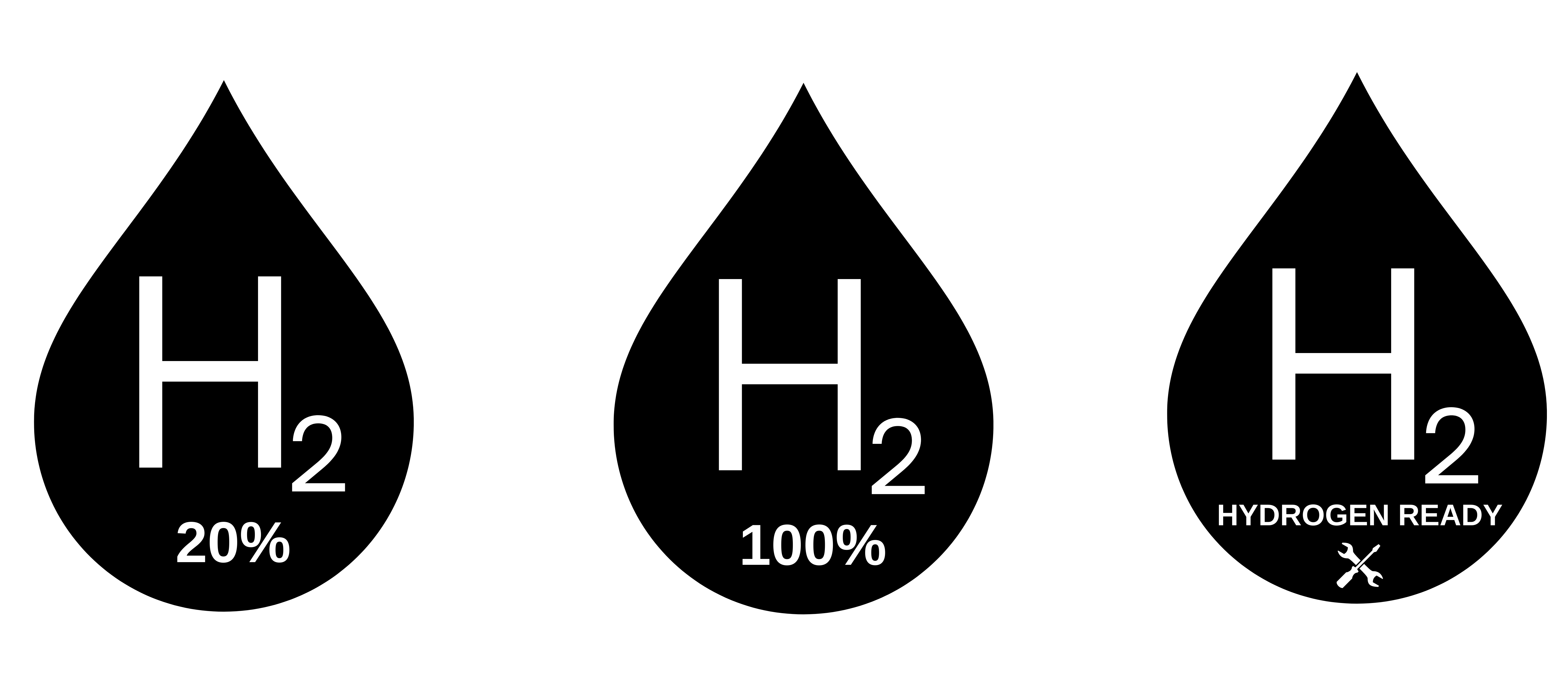 Three hydrogen labels in black water drop icons