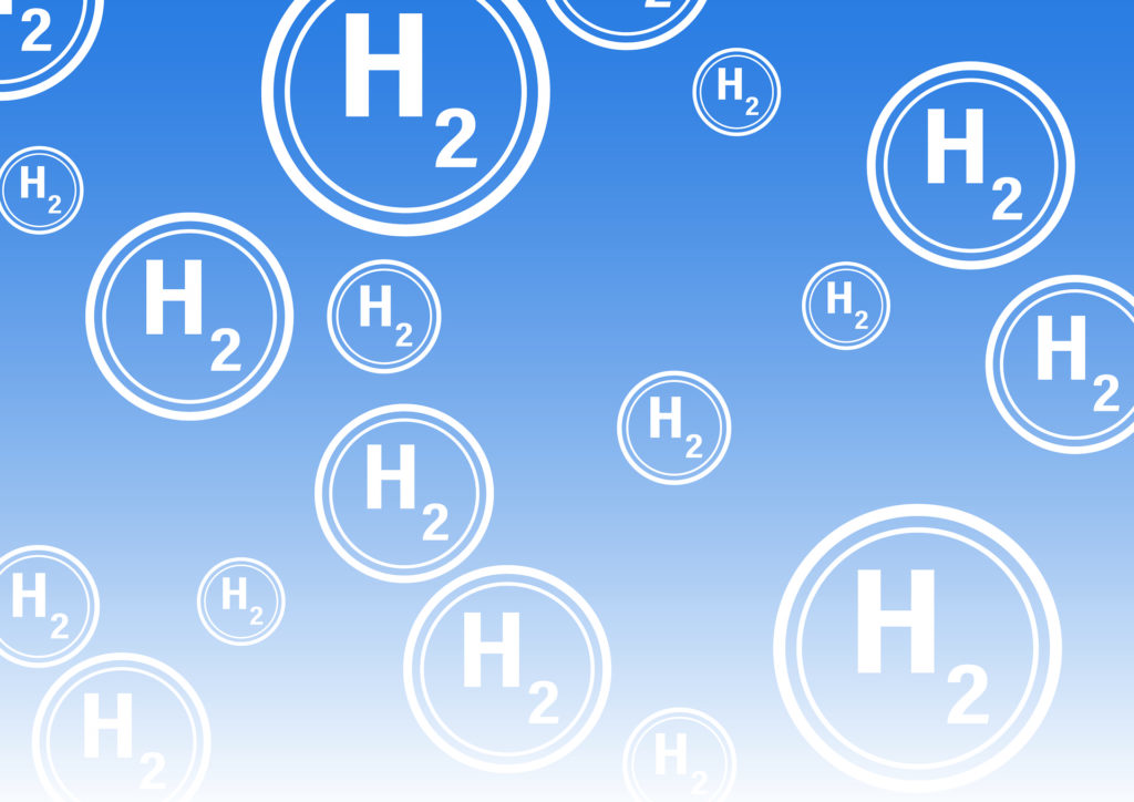 Hydrogen H2 bubbles with blue background