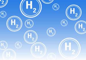 Hydrogen H2 bubbles with blue background